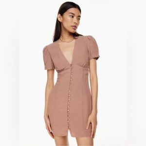 Aritzia Sunday Best  Sandrine Dusty Rose Button-Front Mini Dress Sz 6
